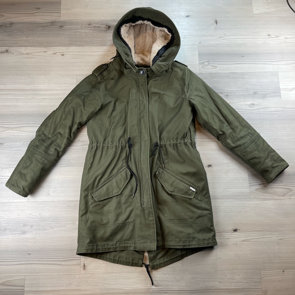 SCOTCH & SODA Maison Scotch Lined Parka Olive Green Military Jacket Size Small 2